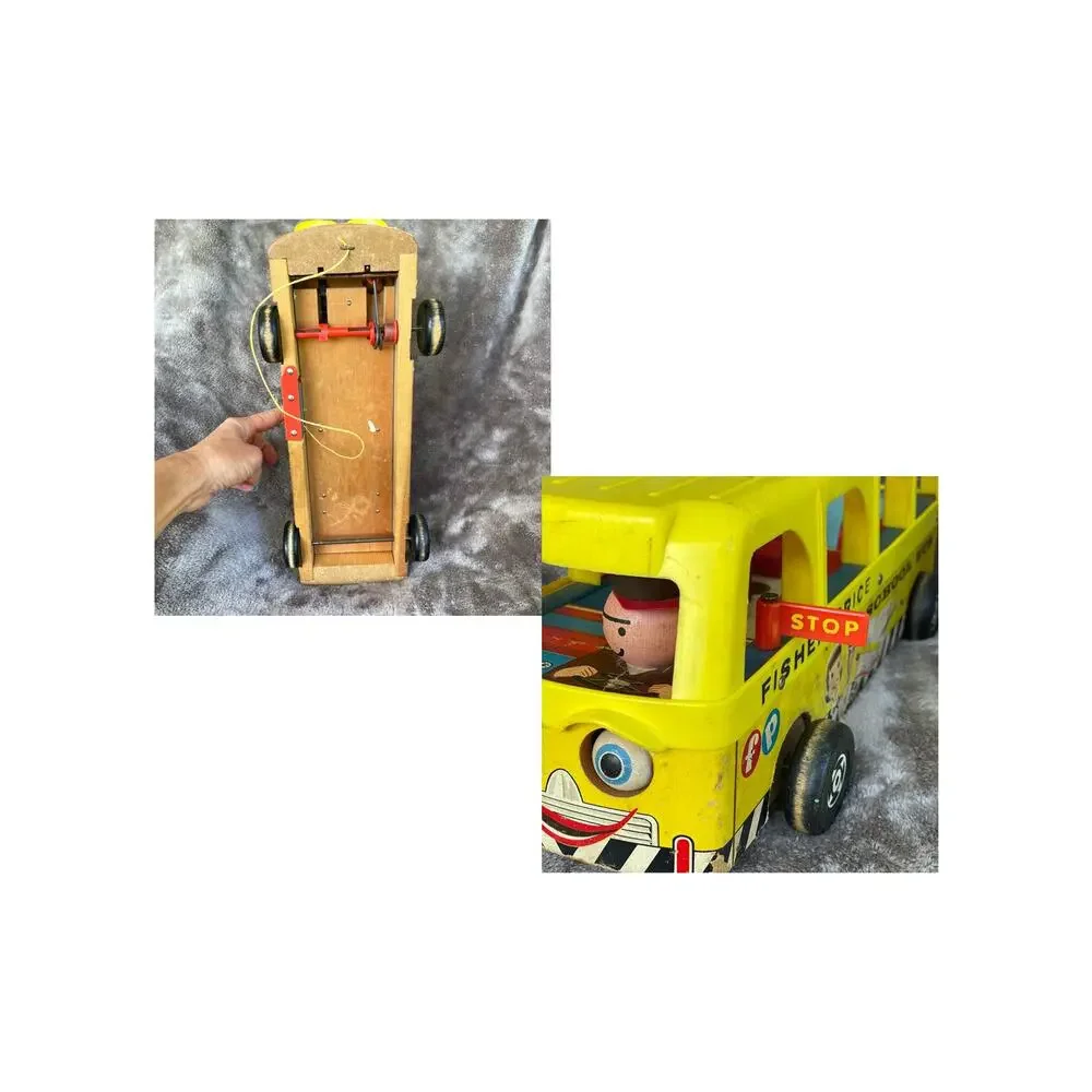 Vintage Fisher Price Little People School Bus #990 Pull Toy 1962 No People READ
